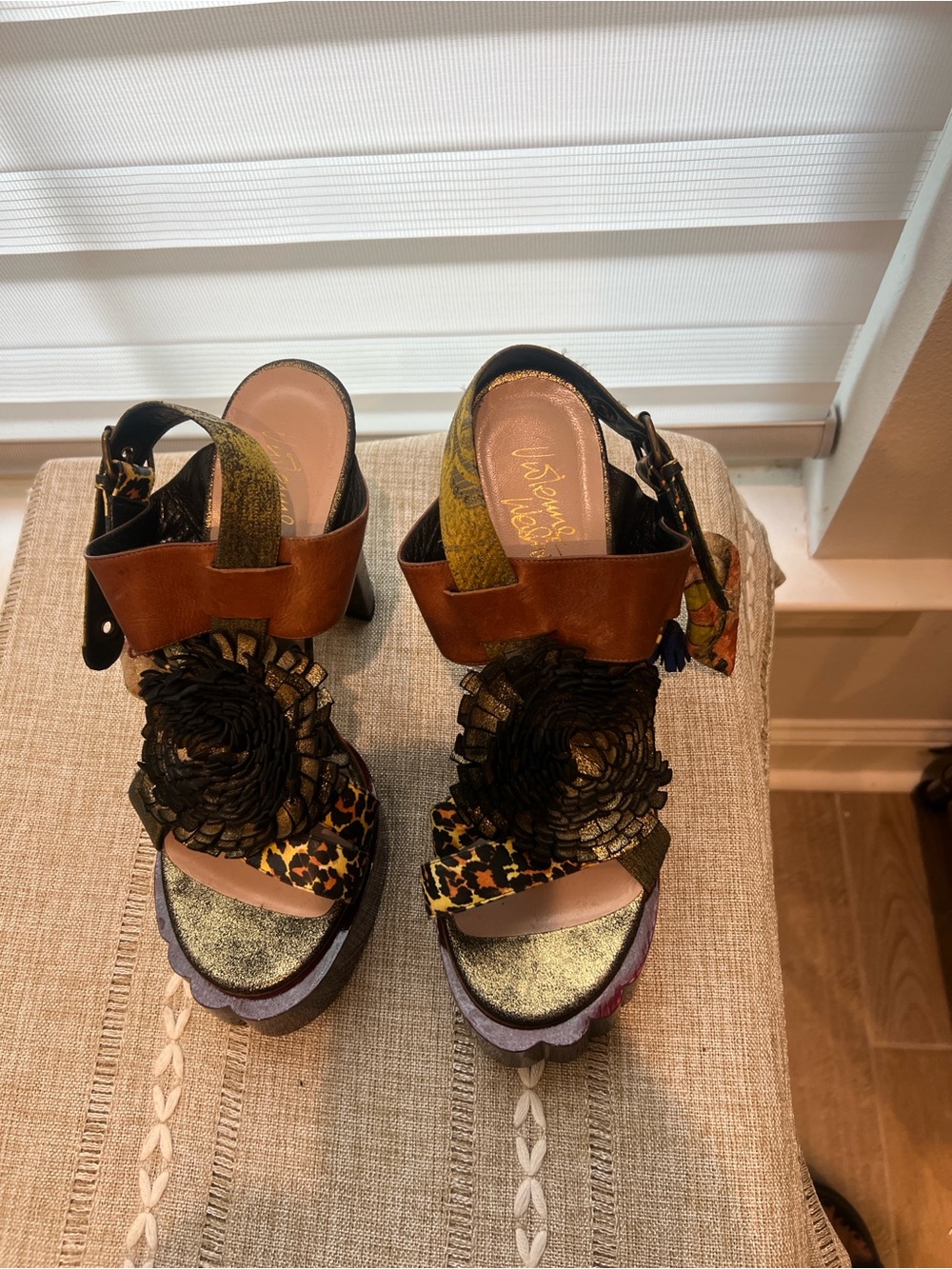 Vivienne Westwood Mixed-Pattern Platform Sandals in Black, Brown, Gold
